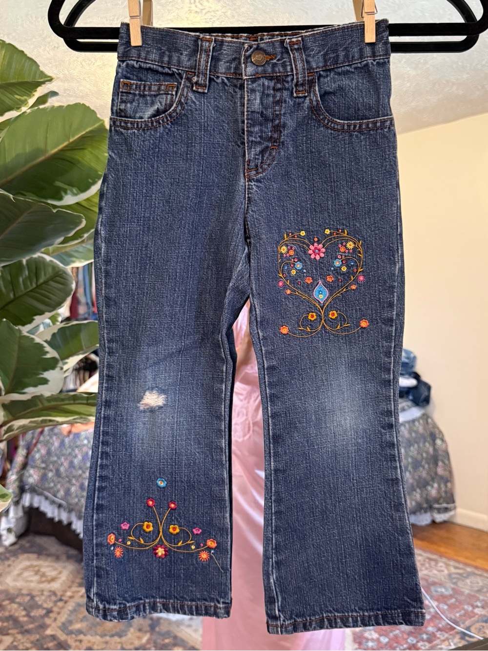 Y2K gasoline floral embroidered kids jeans